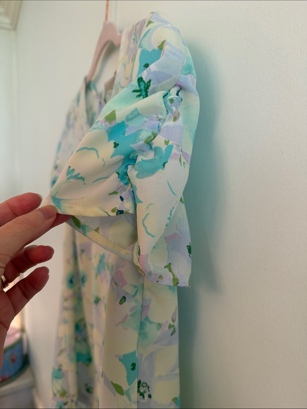 LC Lauren Conrad Floral Puff-Sleeve Blouse - Mint, Lavender & Aqua - Picture 3 of 5